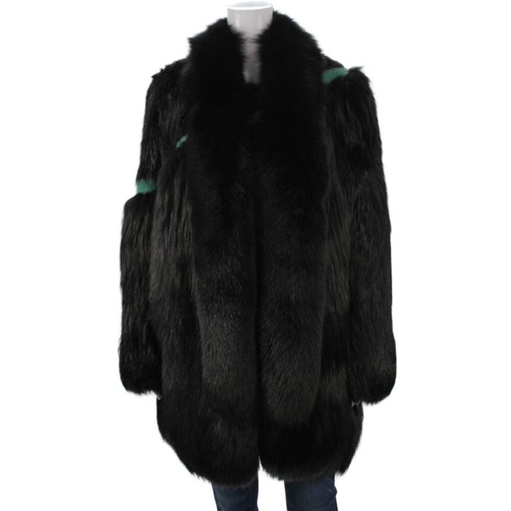 Vionnet Women Fox Fur Overcoat Black Hook & Loop Long Sleeve Winter Size L